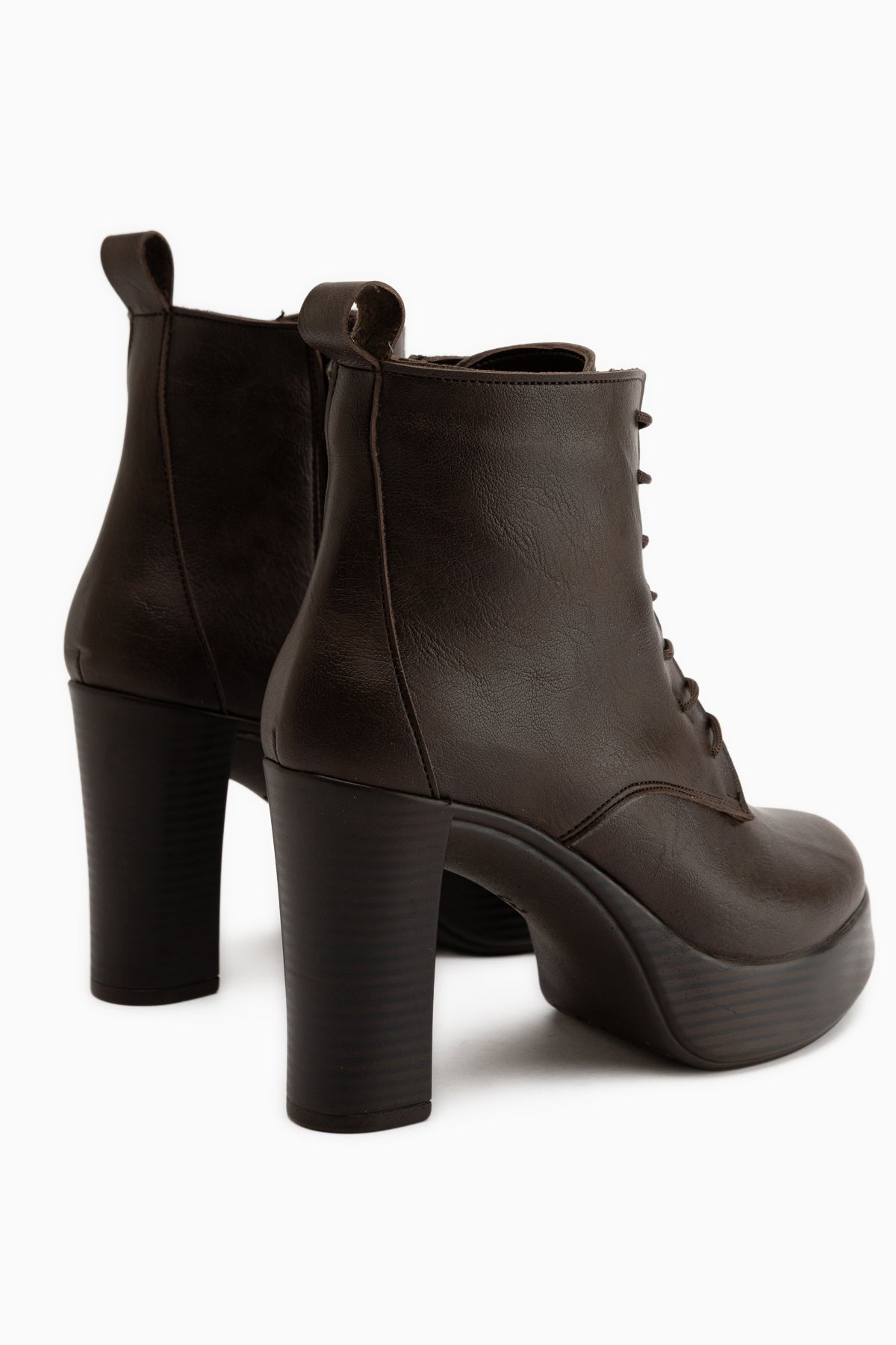 Camia Brown Lace-Up Platform Heeled Women’s Boots