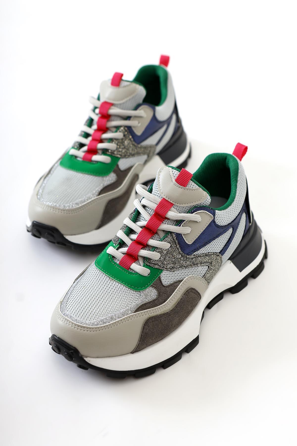 Netta Grey Lace-up Sneakers with Mesh Detail