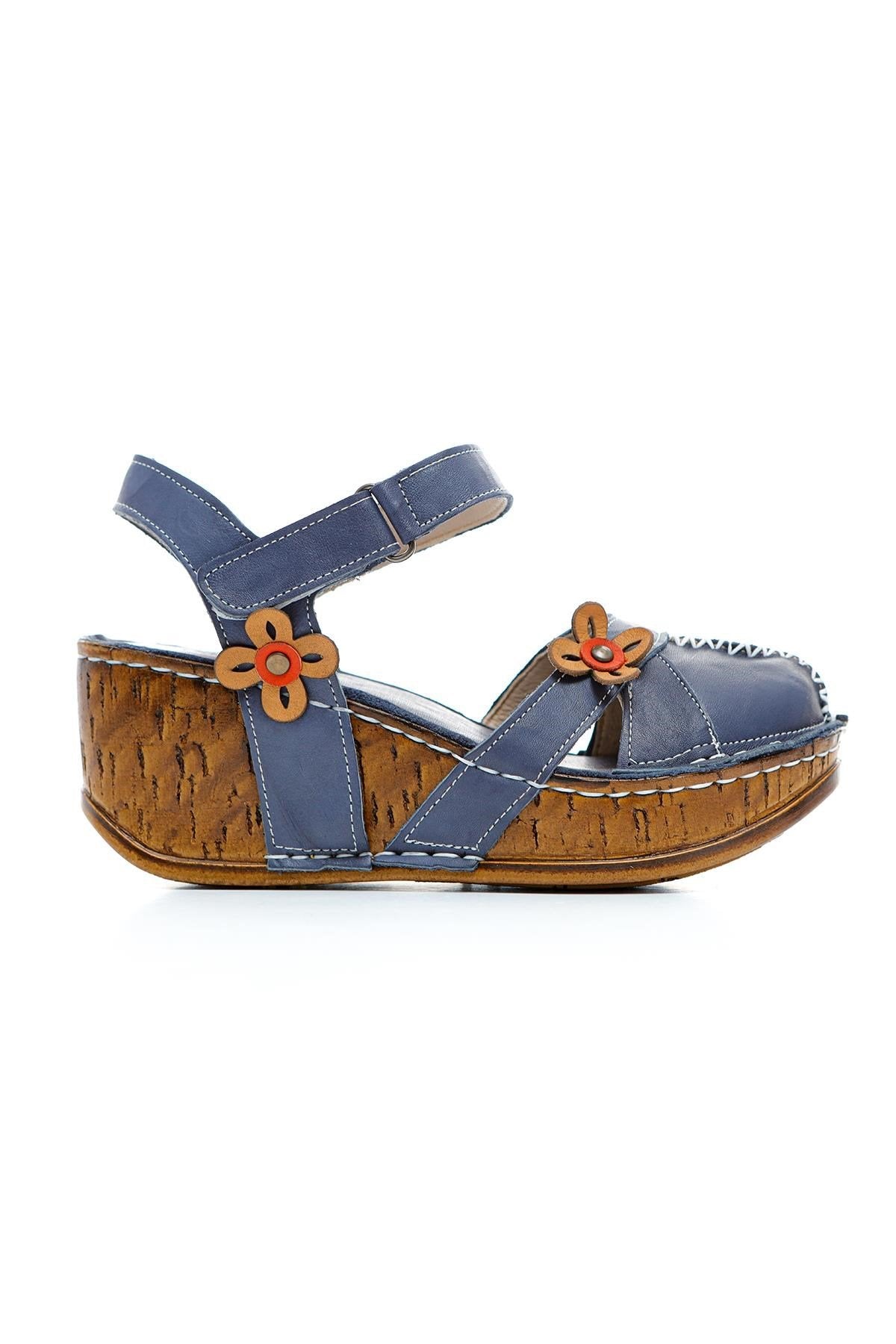 Katlyn Genuine Leather Sandals with Floral Detail and Chunky Heel