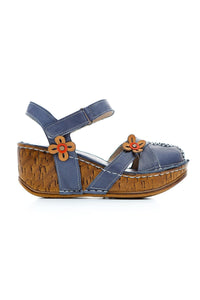 Katlyn Genuine Leather Sandals with Floral Detail and Chunky Heel