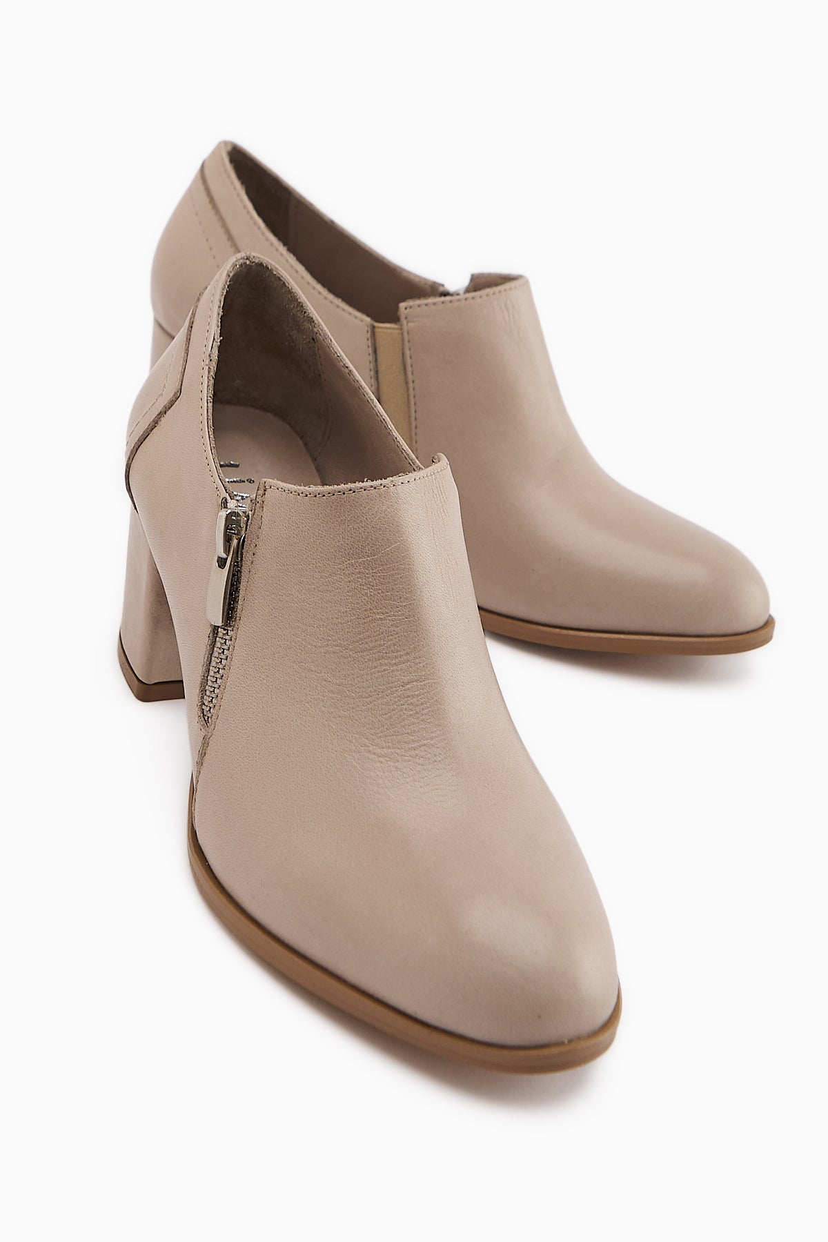 Leona Genuine Leather – Beige Zipper-Detail Heeled Shoe (Women)