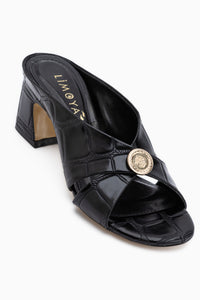 Dinara Black Cross Strap Women’s Heeled Slippers