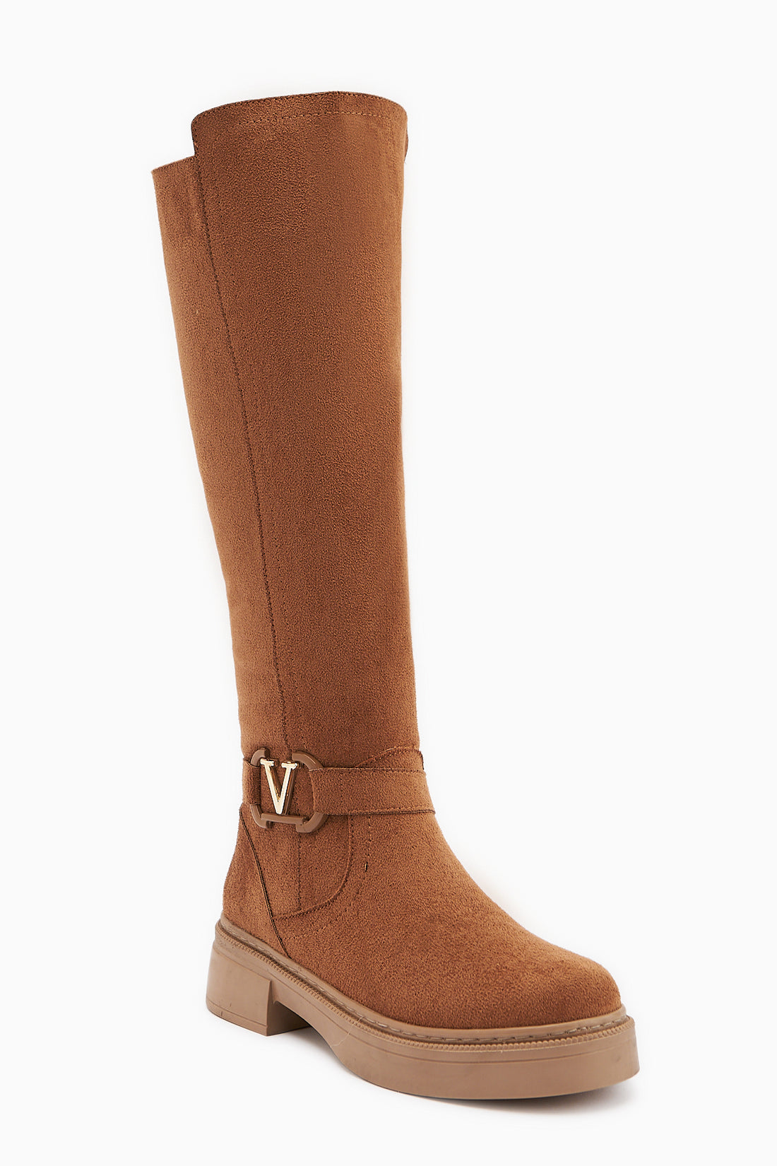 Ginan Tan Suede Buckle Detailed Short Heeled Zipper Boots