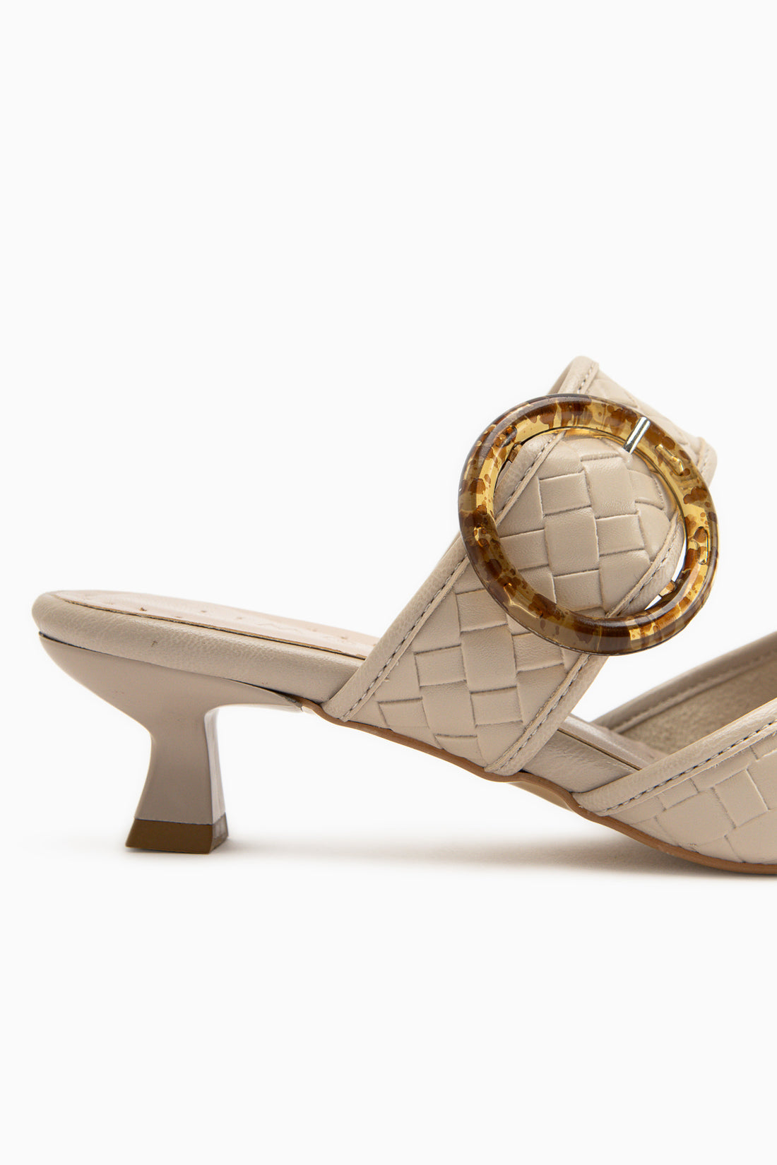 Meeri Beige Buckled Closed Toe Women’s Heeled Slippers