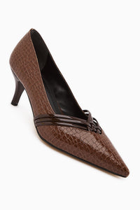 Riyam Women's Coffee Crocodile Pattern Stiletto Shoe