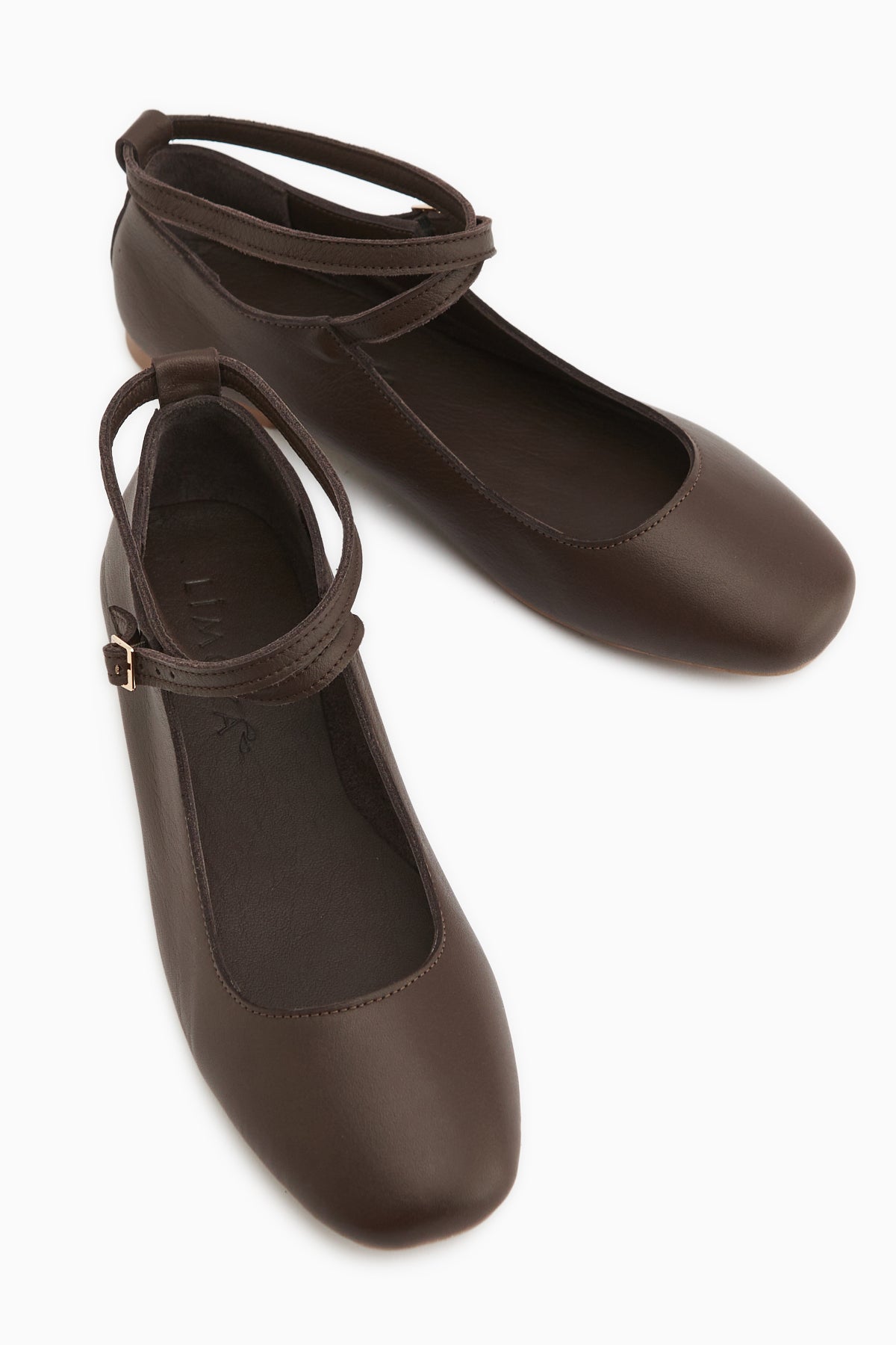 Genuine Leather Ameli Brown Cross Strap Women’s Ballet Flats