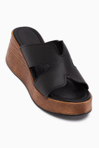 Gerdh Genuine Leather Black Wedge Women’s Slippers
