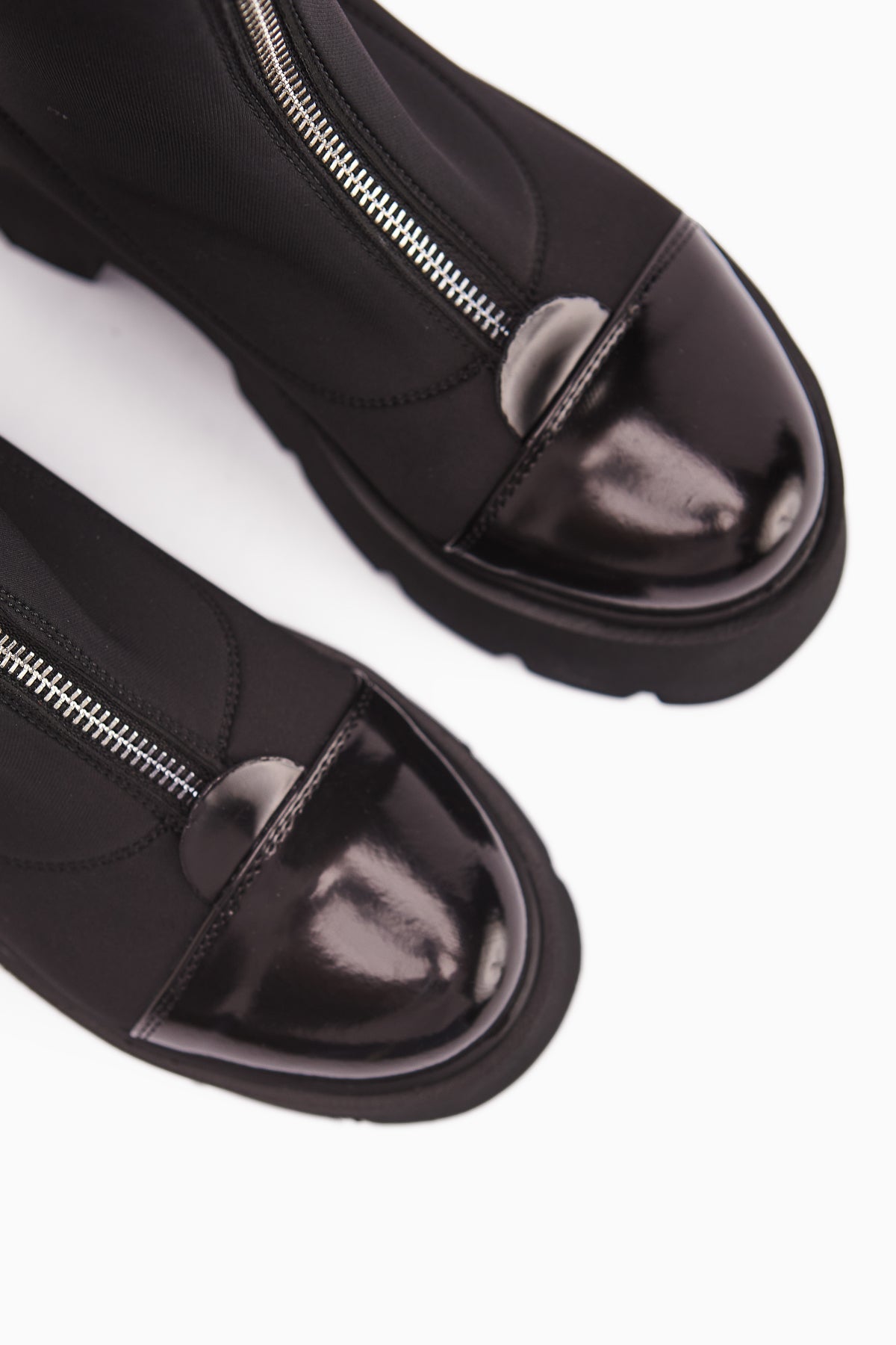 Narisa Black Patent Leather Front Zip Women's Stretch Boots