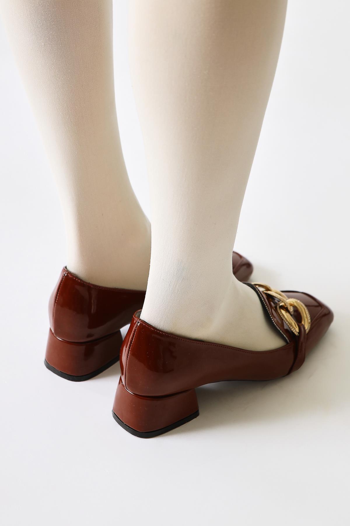 Fenna Burgundy Patent Buckle Detailed Women’s Daily Shoes