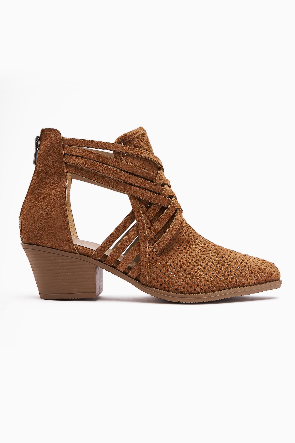 Kimia – Cognac Suede Zippered Block Heel Western Summer Boot (Women)