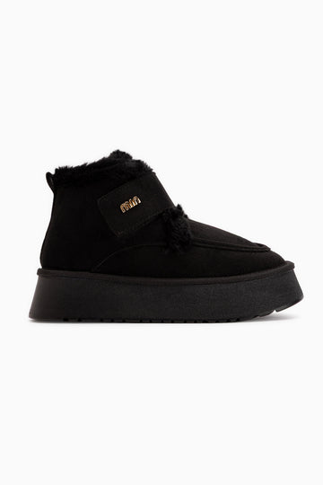 Celia Black Suede Fur Thick Sole Women’s Boots