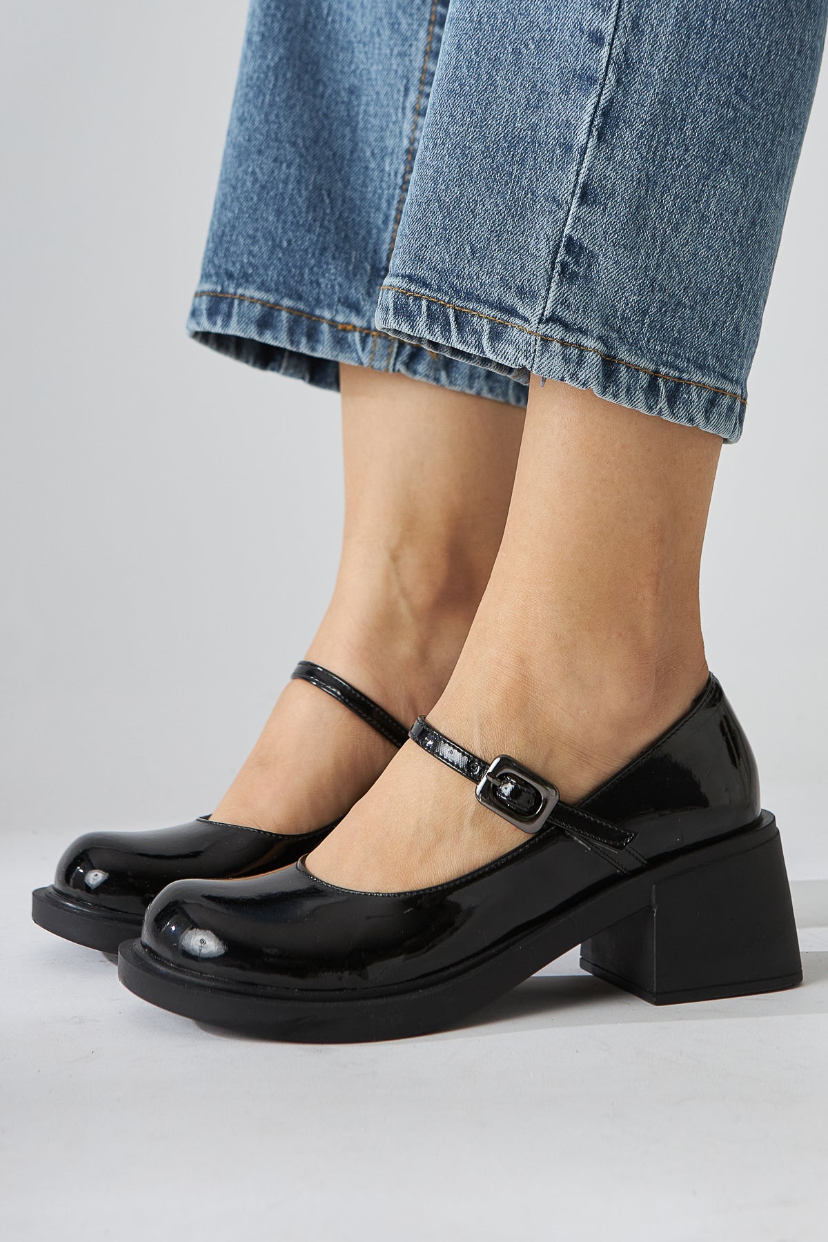 Mirka Black Patent Strap Women’s Loafer Shoes