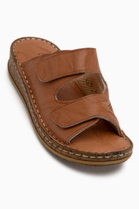Aditi Genuine Leather Tan Double Strap Women’s Slippers