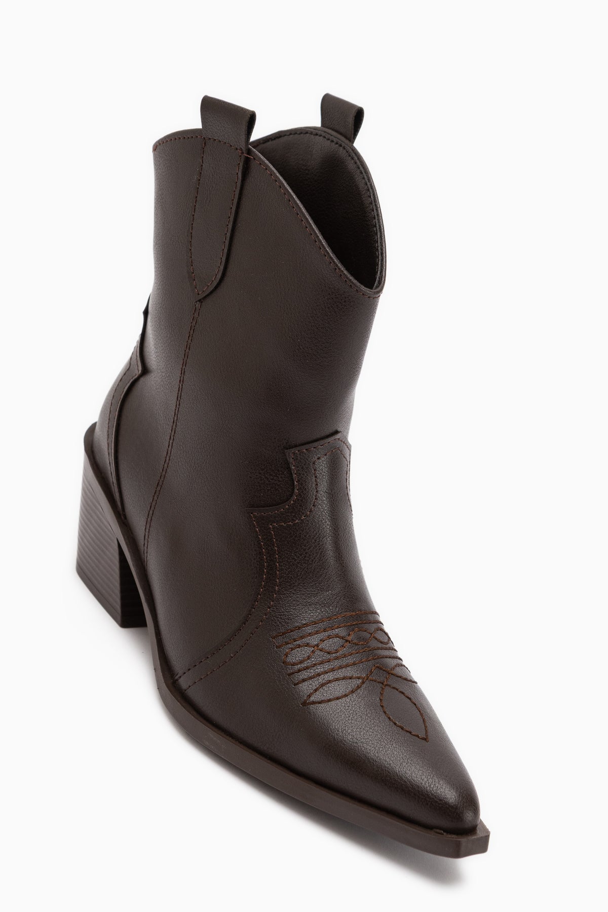 Joo Brown Pointed Toe Embroidered Western Boots
