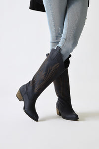Fizaro Navy Pointed Toe Embroidered Studded Western Boots