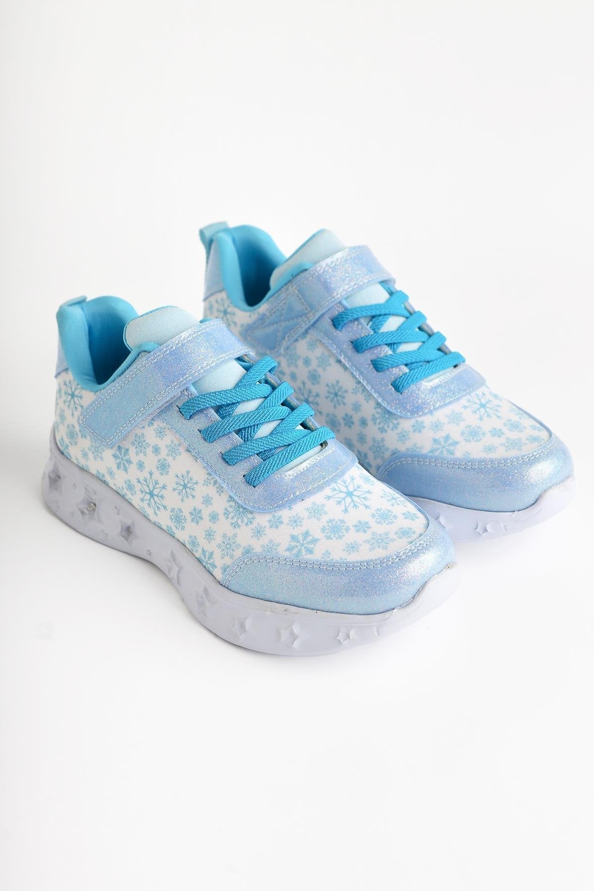Denisa Blue Snow Themed Light-Up Kids' Athletic Shoes