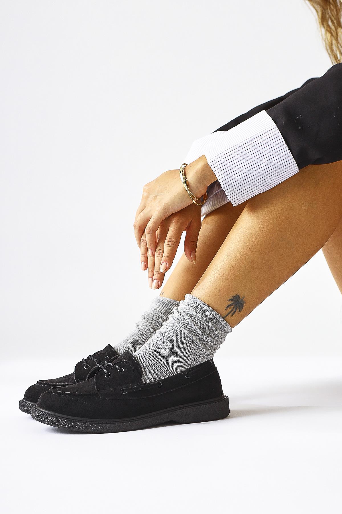 Janin Black Suede Lace-Up Daily Wear Shoes