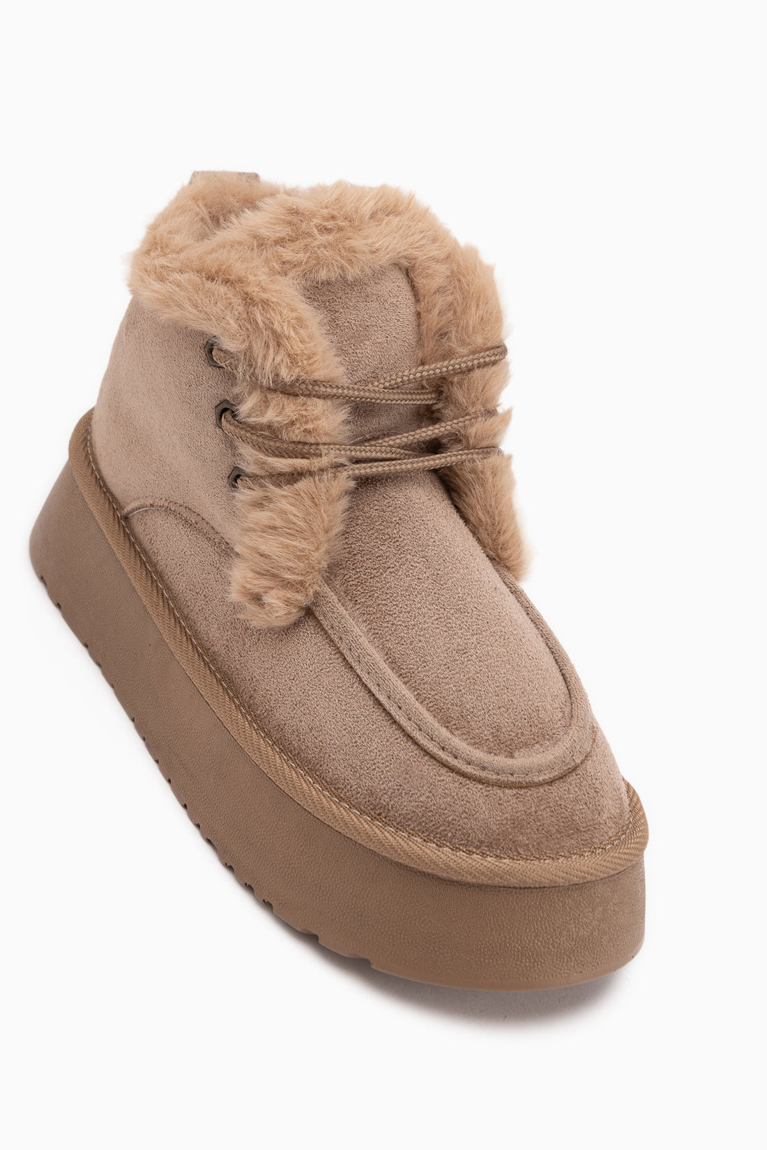 Carrie Beige Suede Fur Laced Thick Sole Women’s Boots