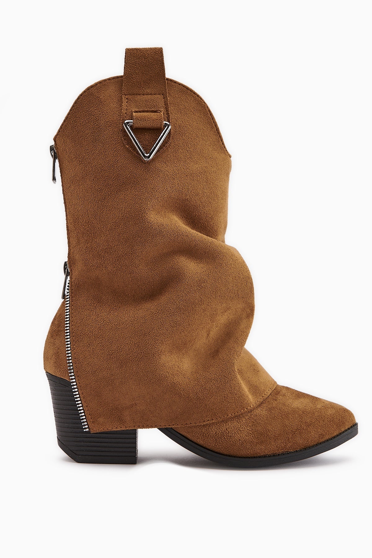 Peggy – Cognac Suede Heeled Western Knee-High Boot (Women)