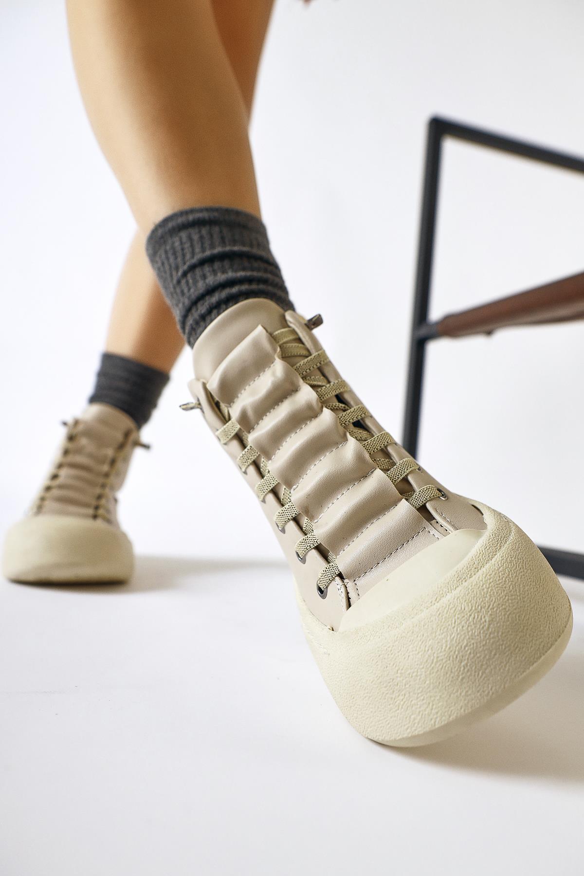 Celinn – Beige Elastic Lace-Up Sport Boot (Women)