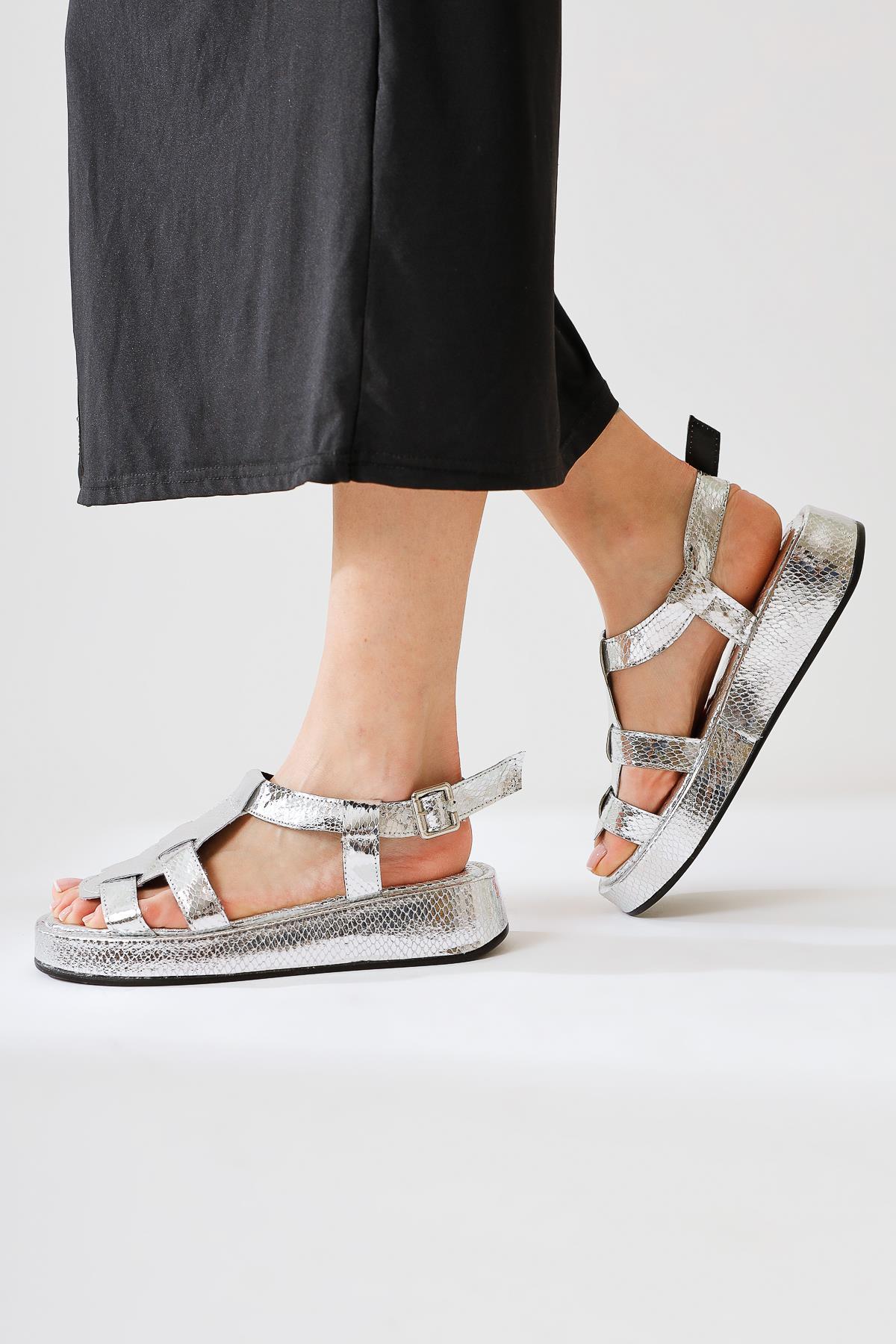 Tracey Silver Belted Chunky Sole Sandals