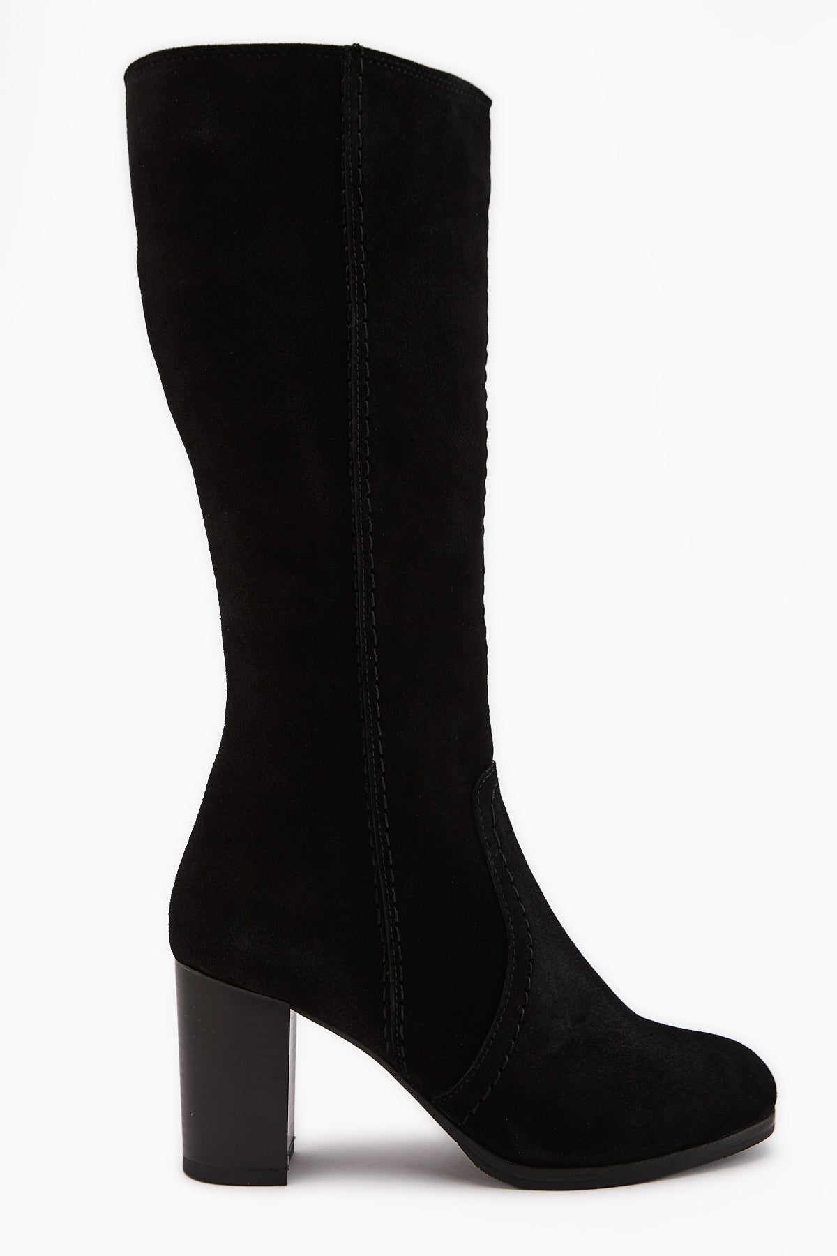 Aleen – Genuine Leather Black Suede Heeled Knee-High Boot (Women)