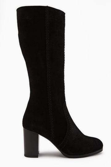 Aleen – Genuine Leather Black Suede Heeled Knee-High Boot (Women)