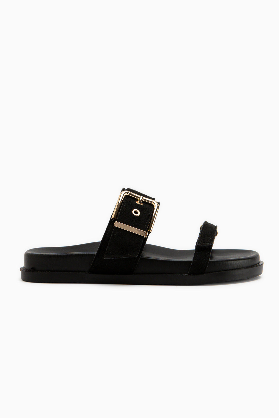 Anelia Black Suede Buckled Women’s Slippers