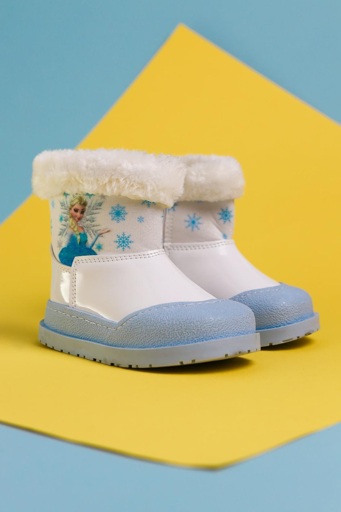 Elea White Striped Character Print Furry Lined Baby Boots