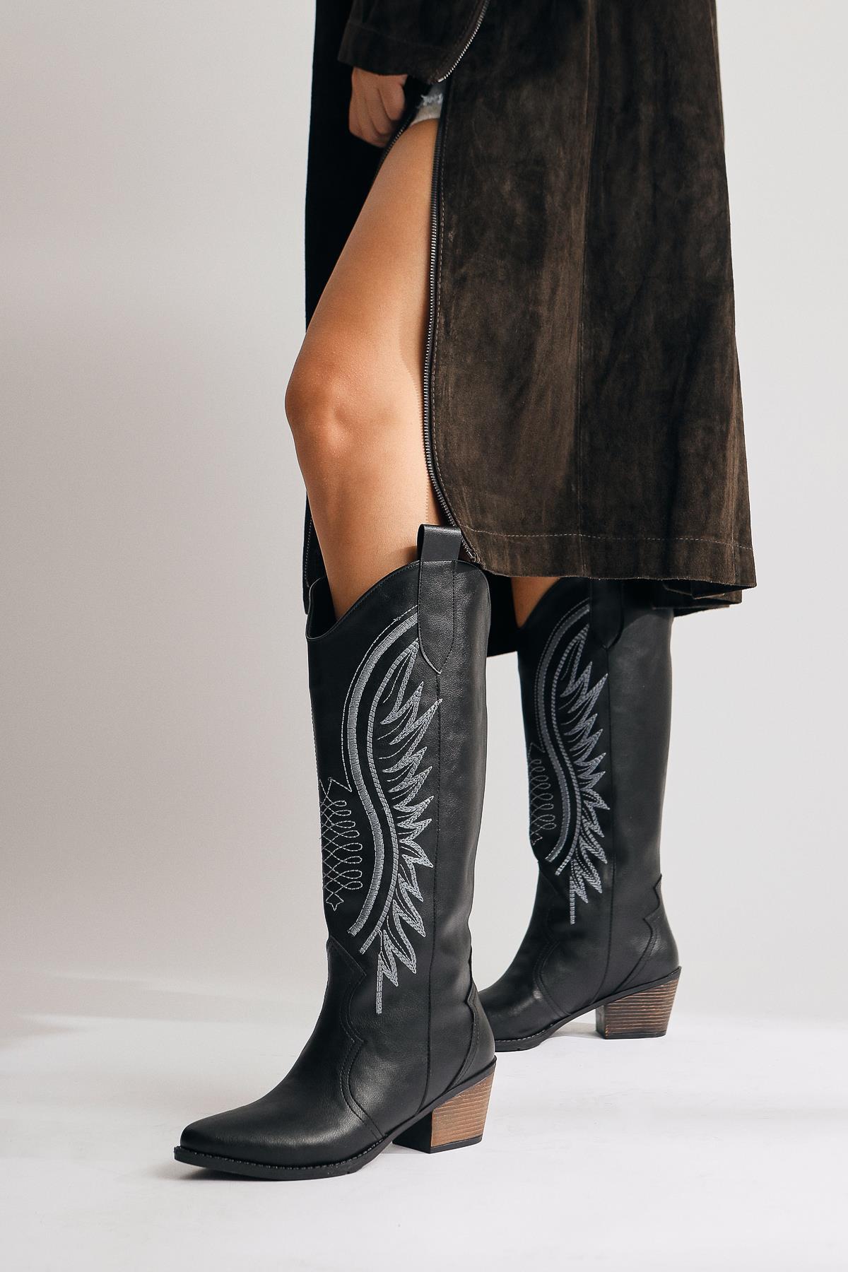 Hero Black Embroidered Cowboy Boot