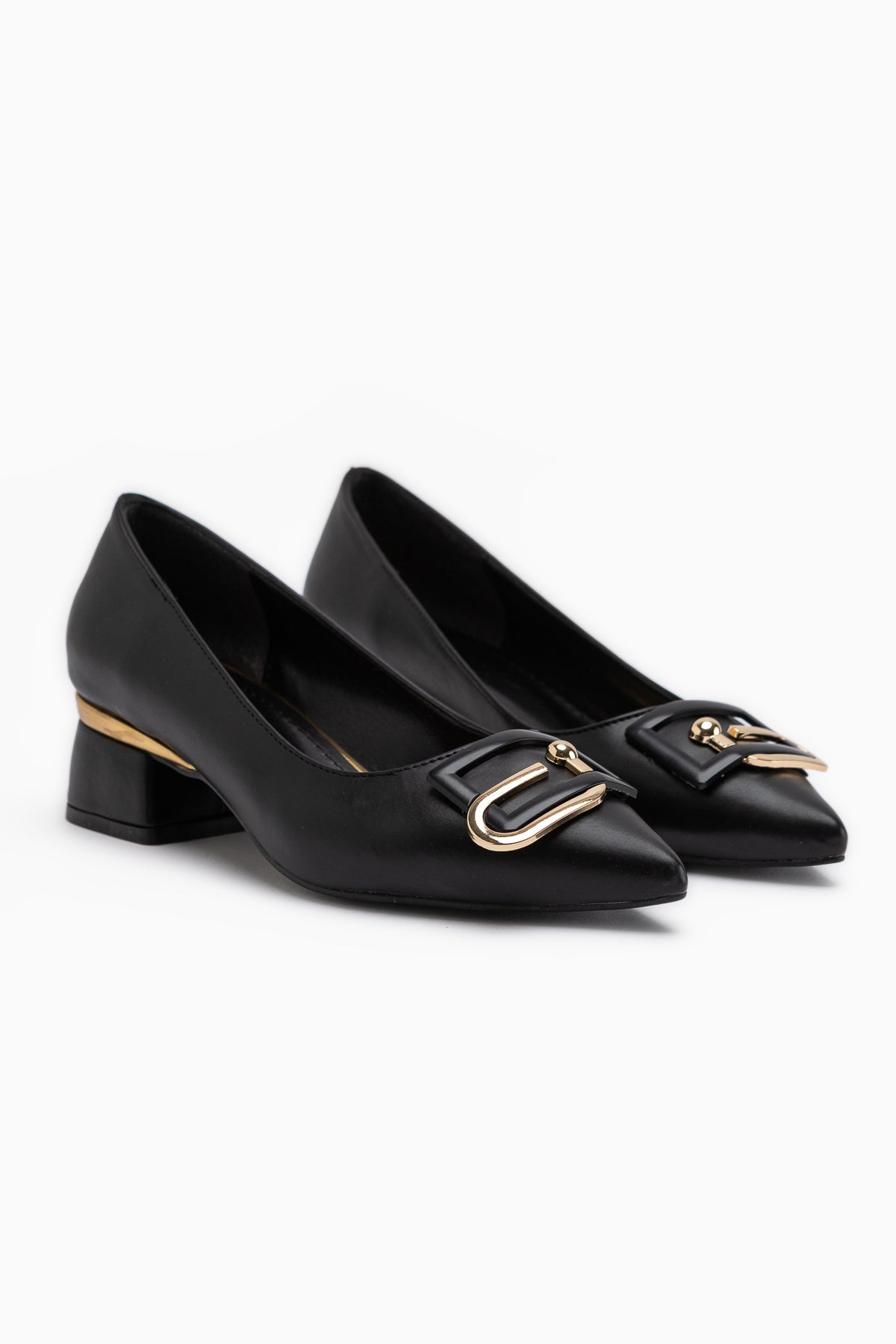 Briana Black Pointed Toe Buckle Detailed Women’s Daily Heeled Shoes