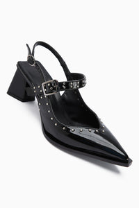Nuria Black Patent Leather Pointed-Toe Strappy Women's Sandals