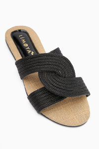 Nihaal Black Woven Cross Strap Flat Women’s Slippers