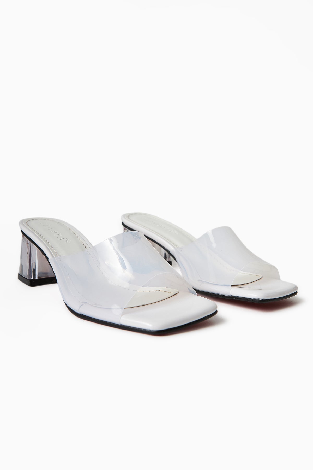 Persa – White Transparent-Strap Transparent-Heeled Slide (Women)