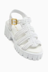 Carmina White Thick Sole Woven Detailed Women’s Sandal