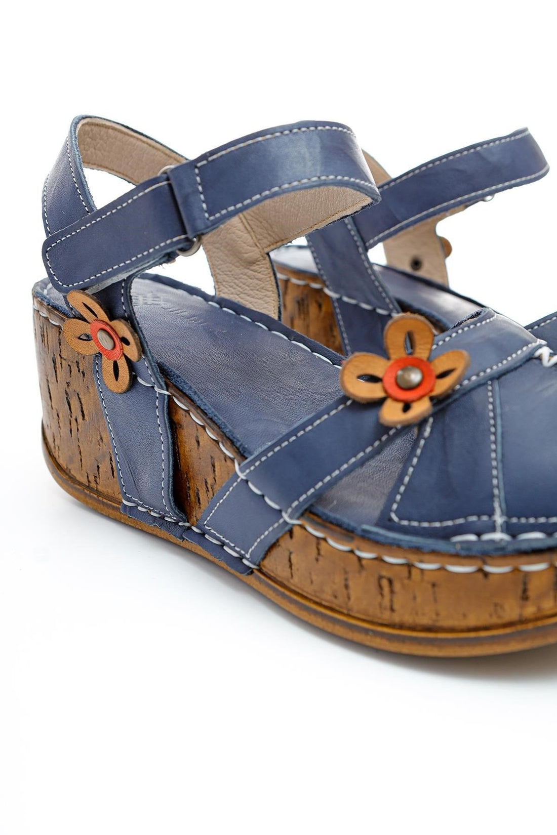 Katlyn Genuine Leather Sandals with Floral Detail and Chunky Heel