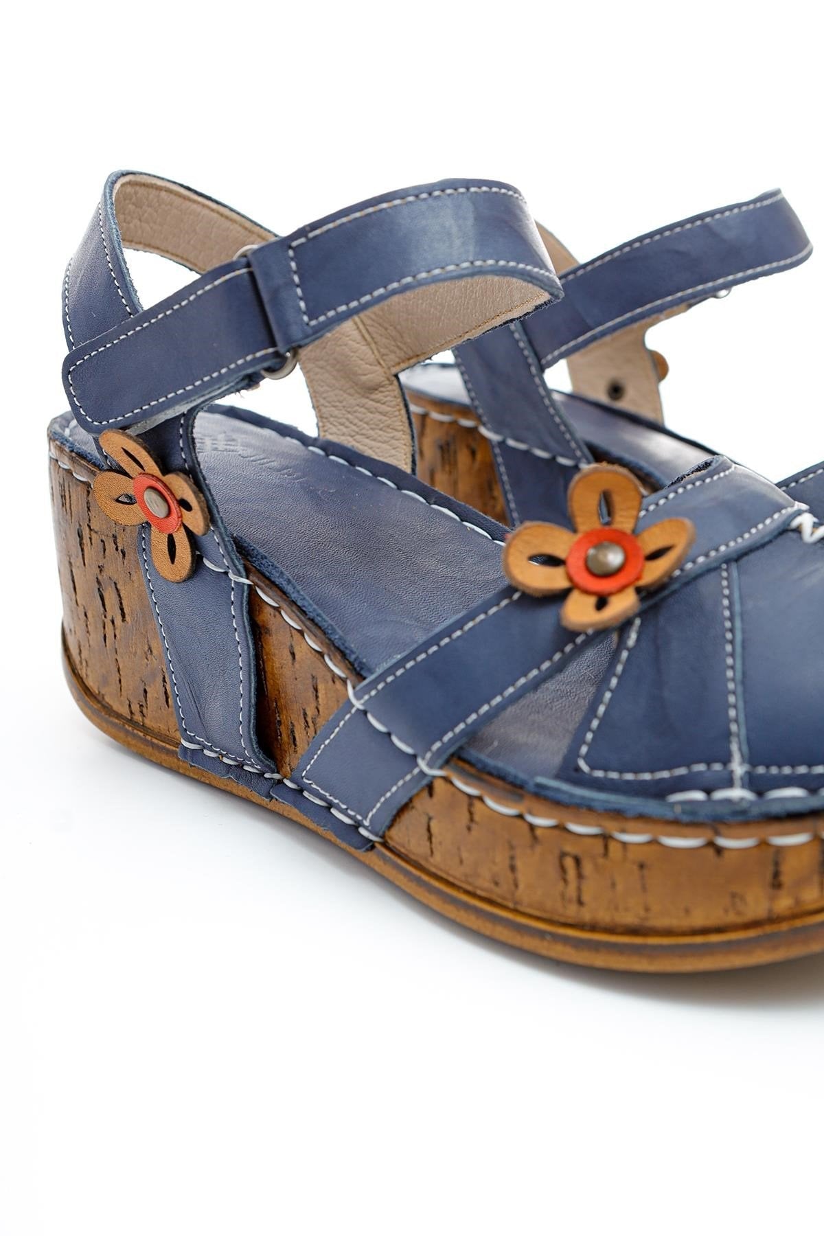 Katlyn Genuine Leather Sandals with Floral Detail and Chunky Heel