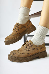 Rossy Mink Suede Oval Toe Laser Cut Casual Shoe