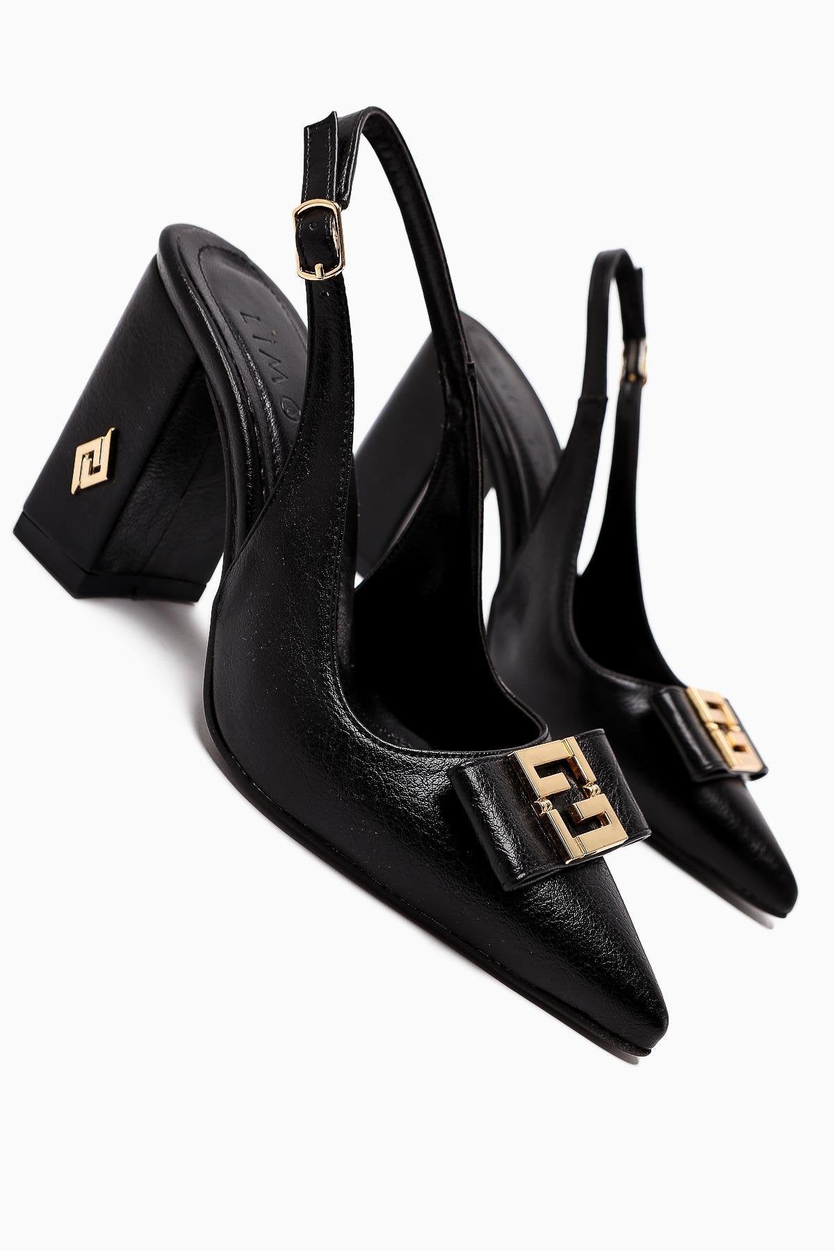Yupin Black Metal Detailed Closed Toe Women’s Heeled Shoes