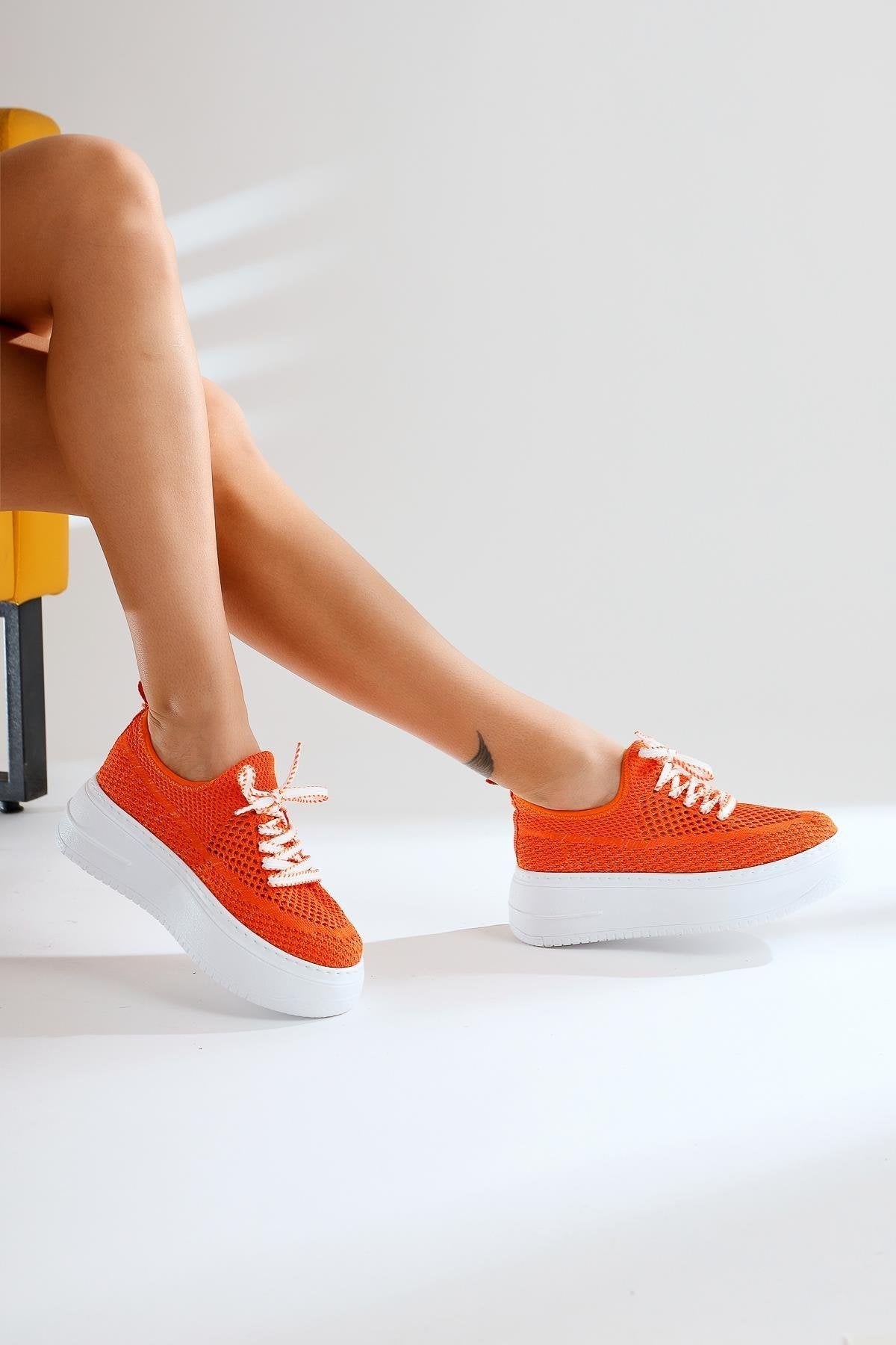 Benito Orange Knit Stretch Thick-Soled Sneakers