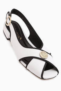 Genuine Leather Sarah White Cross Strap Short Heeled Women’s Sandal