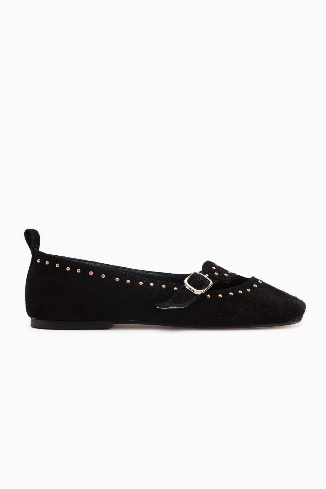 Nella Genuine Leather Black Buckled Square Toe Women’s Ballet Flats