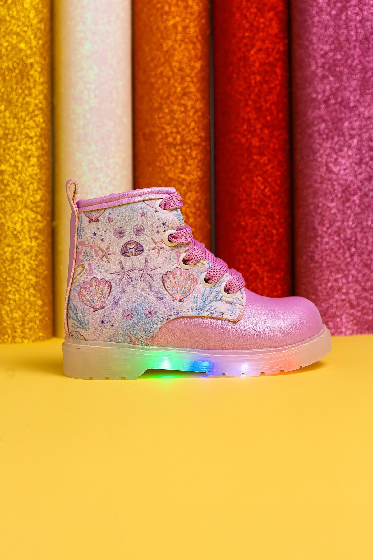 Gifty Purple Sea Life Print Light-Up Lace-Up Baby Boots