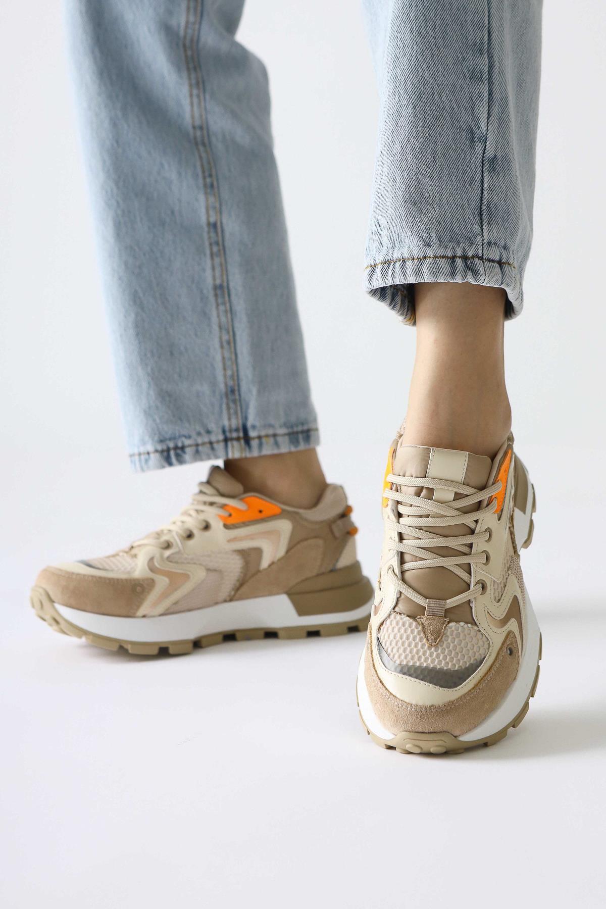 Onella Navy Suede Detailed Lace-Up Sneakers