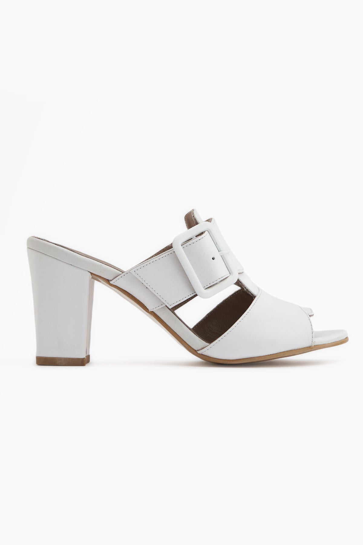 Ansa Genuine Leather White Heeled Women’s Slippers