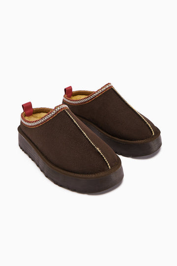 Anne-Liis – Brown Suede Woven-Detail Winter Slide (Women)