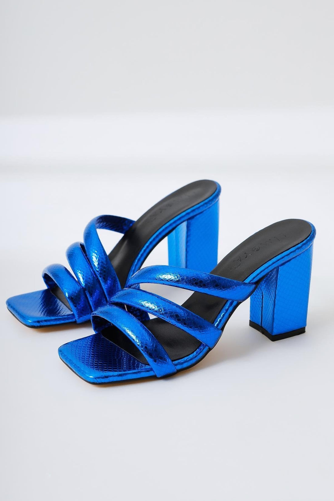 Sasima Teal Snake-Print Strap High-Heel Slides