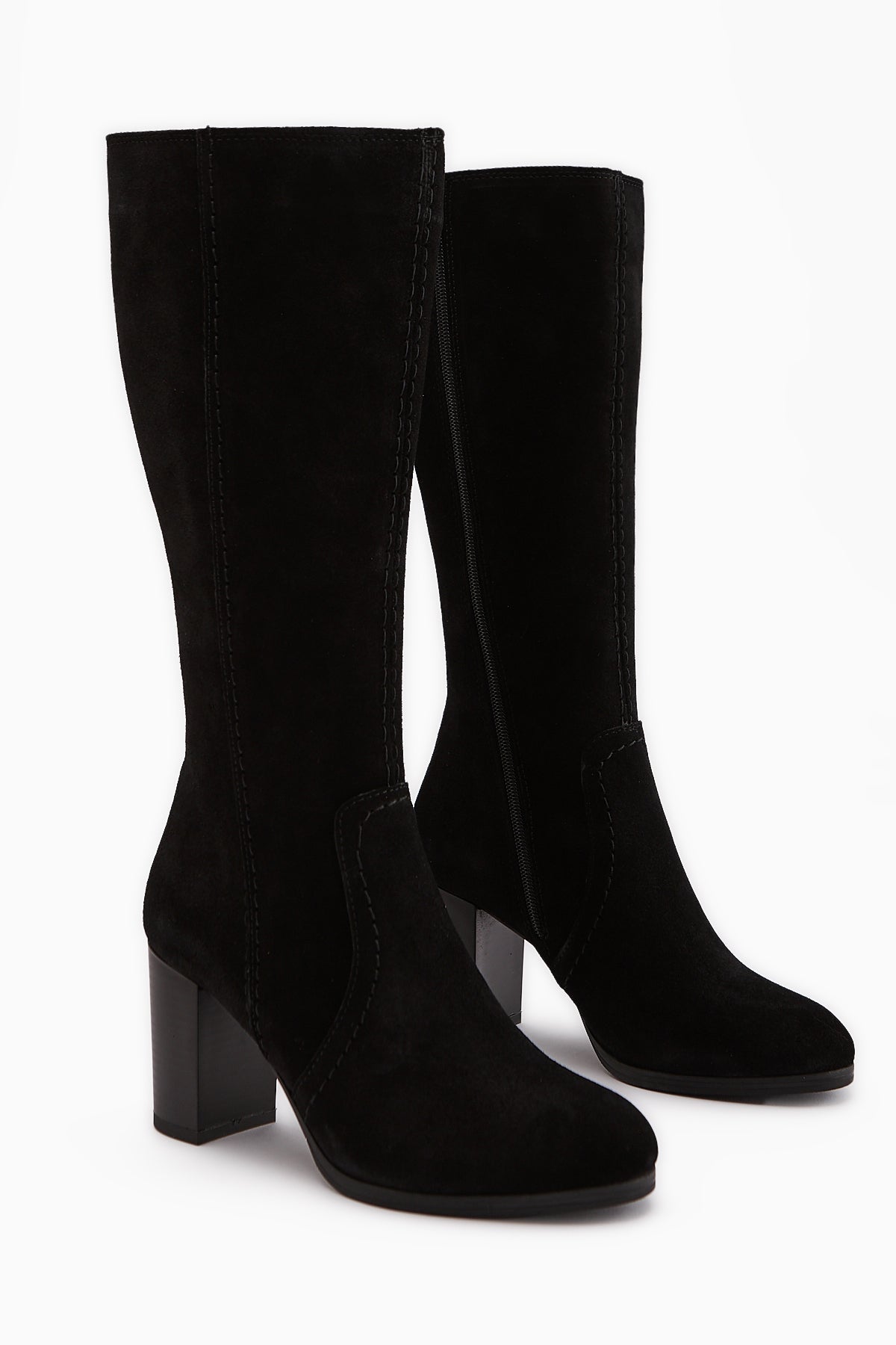 Aleen – Genuine Leather Black Suede Heeled Knee-High Boot (Women)