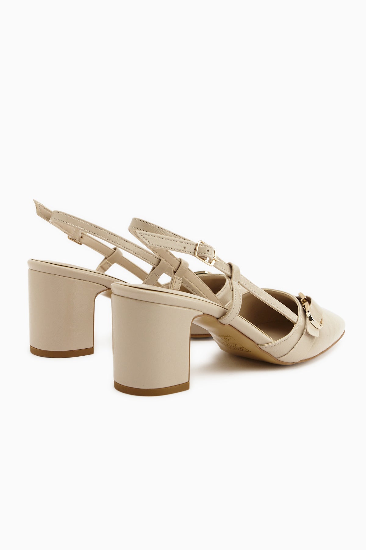 Judy Beige Metal Buckle Square Toe Women’s Heeled Shoes