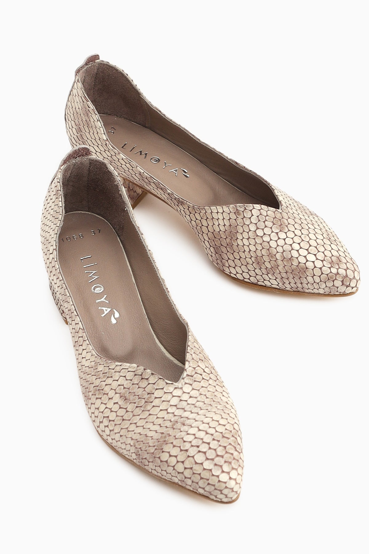 Samia Genuine Leather Beige Snake Pattern Thick Heeled Women’s Shoes